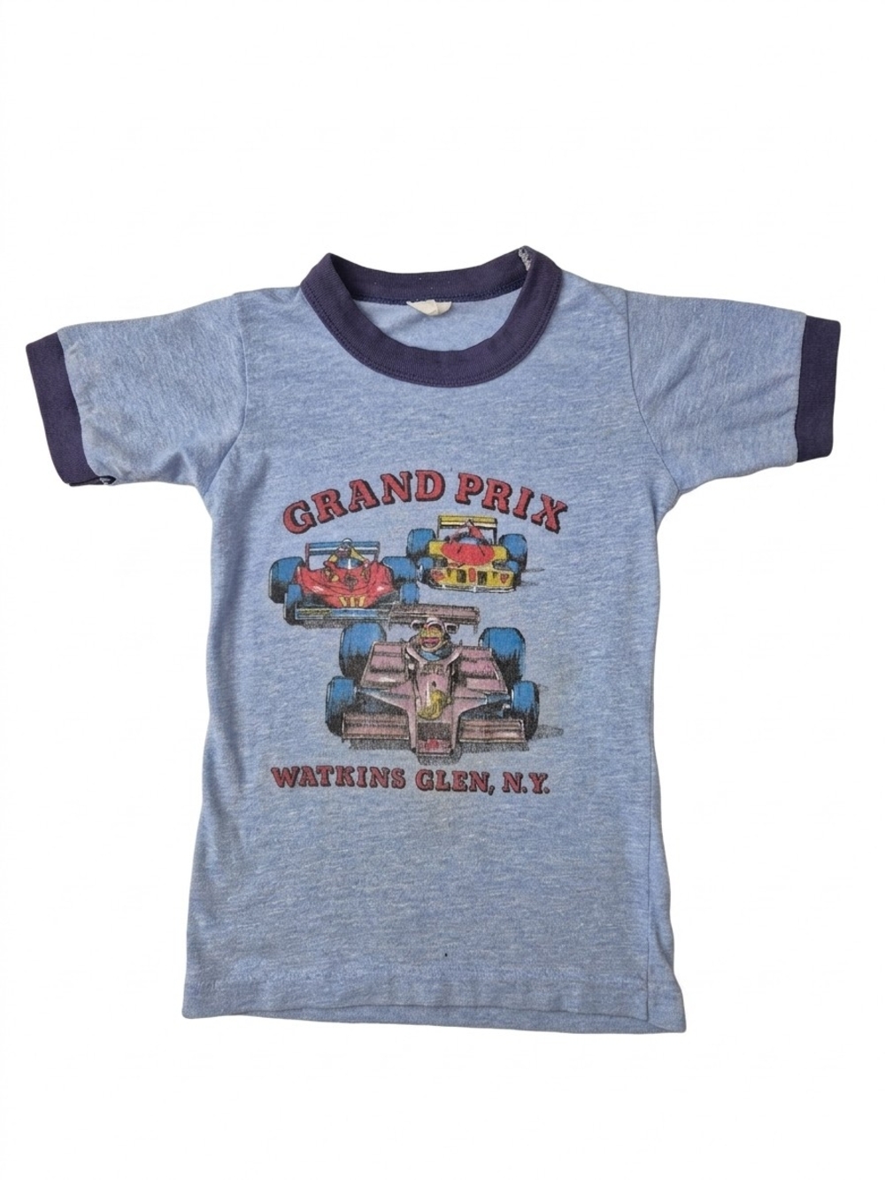 VTG 70s 80s Velva Sheen Watkins Glen NY Grand Prix Racing Ringer Tee Kids 4/5